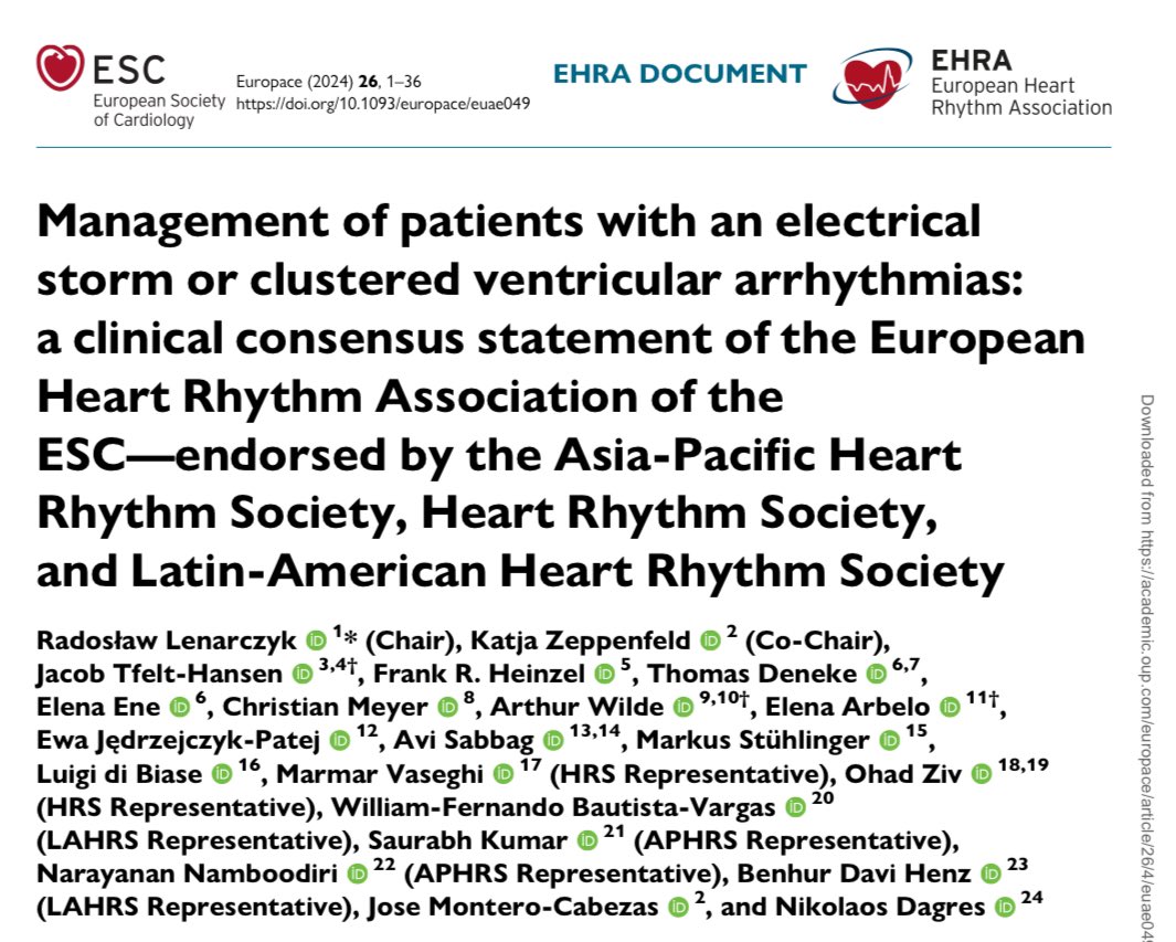 🚀🚀🚀 Don’t miss the new consensus statement on the Management of patients with an electrical storm or clustered ventricular arrhythmias #EHRA2024 @EHRAPresident @ESC_Journals @LAHRSonline1 @APHRSOfficial @HRSonline doi.org/10.1093/europa…