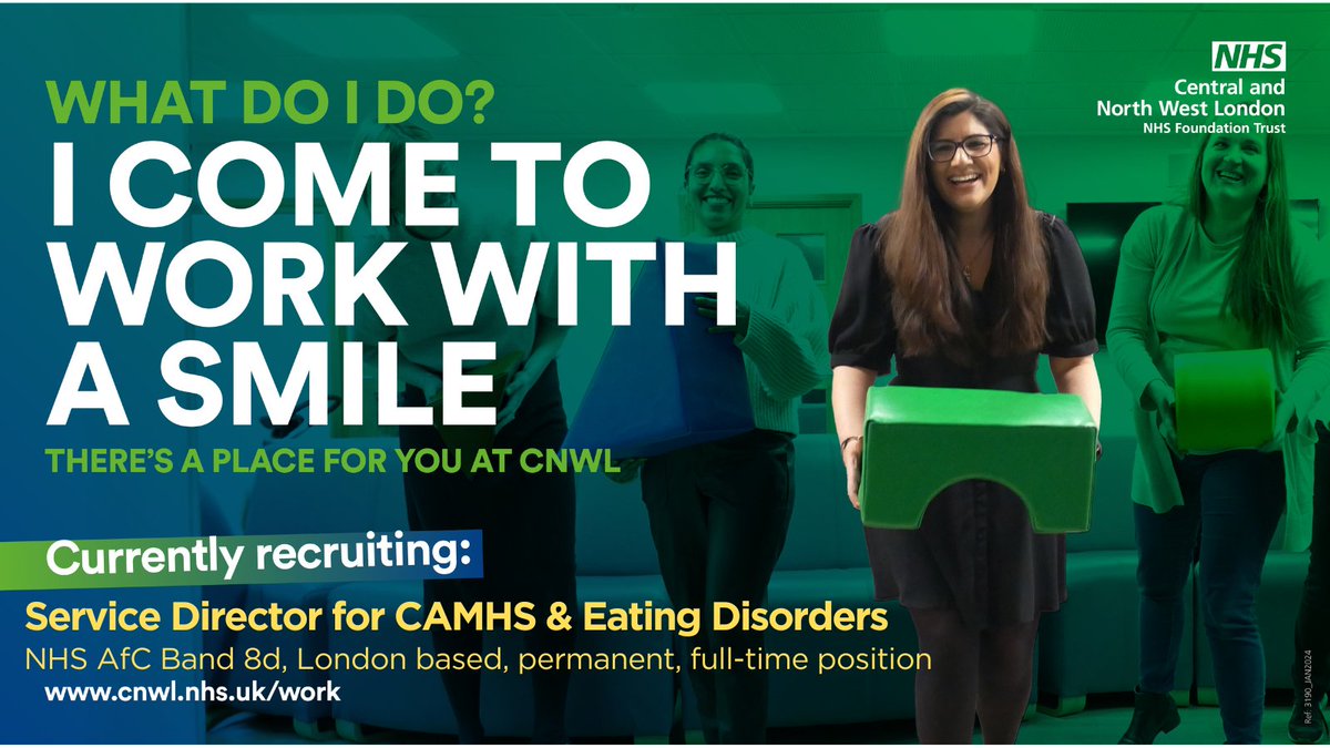 Great communicator, calm in a crisis, strong ability to lead. Does this sound like you? We're recruiting a Service Director for #CAMHS and #EatingDisorders responsible for the day-to day operational management of teams. Applications close 17 April: cnwl.nhs.uk/work#!/job/UK/…