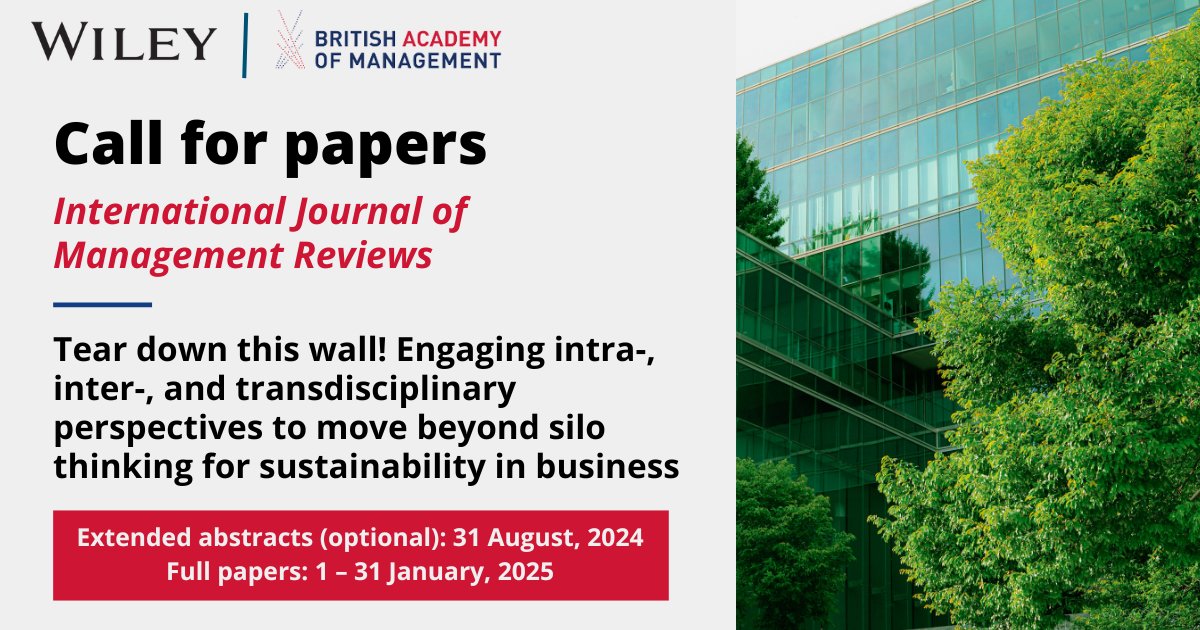 🚨 #CallForPapers Alert! Submit your research to a special issue of @IJMR_BAM on #Sustainability in Business and Management. Extended abstracts (optional): August 31, 2024 Full papers: January 1-31, 2025 More info: ow.ly/Bjmw50R9FQP #IJMR @bam_ac_uk