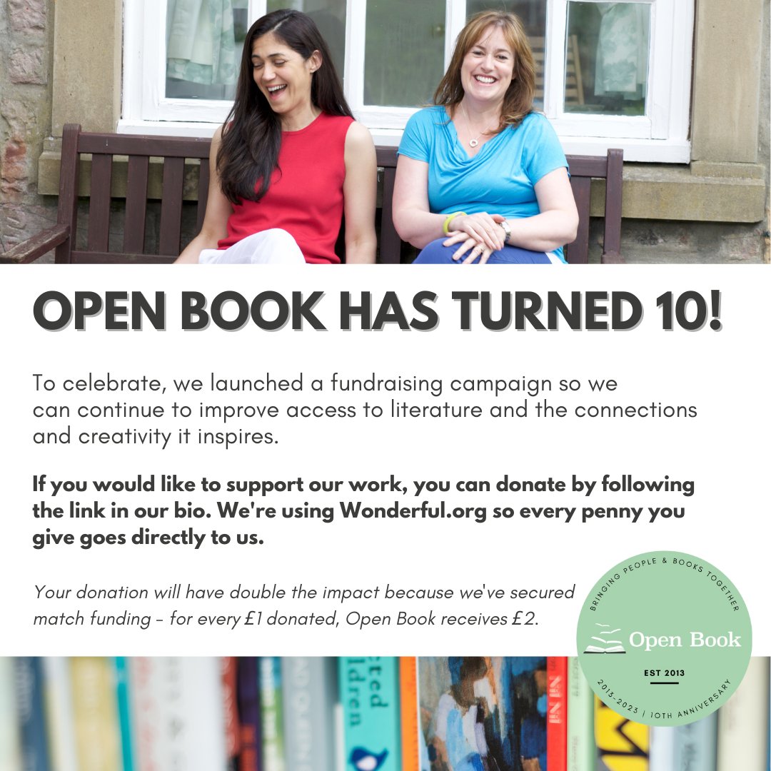 We're reaching the end of our 10th Anniversary year. There's still time to donate to our #OpenBook10 appeal where we'll receive match funding, meaning your donation will go further in supporting our mission to bring people and books together. Find out more:bit.ly/3PGlJNQ