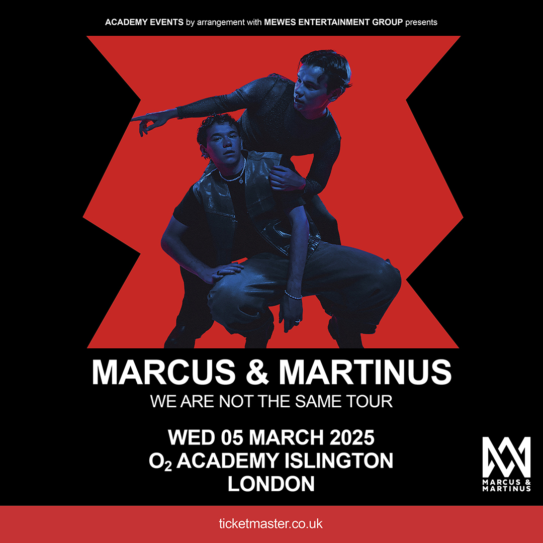 Norwegian pop-duo phenomenon @marcusmartinus head out on their ‘We Are Not The Same Tour’ following their participation in the Eurovision Song Contest 2024 - here on Wed 05 Mar 2025. Priority Tickets are on sale now. Head to #O2Priority 👉 amg-venues.com/UfMS50Rah0S