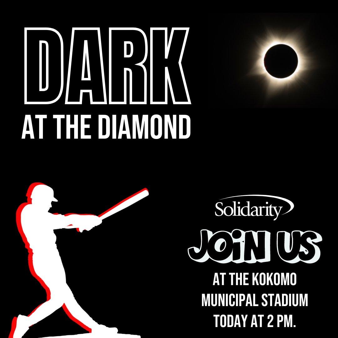 SolidarityCU's tweet image. IT&apos;S ECLIPSE DAY! 🌞 Join us at Kokomo Municipal Stadium (400 South Union Street, Kokomo) at 2 pm for Dark at the Diamond...a free, once-in-a-lifetime event!

*Both Solidarity locations close at 2 pm.

#darkatthediamond #eclipseevent