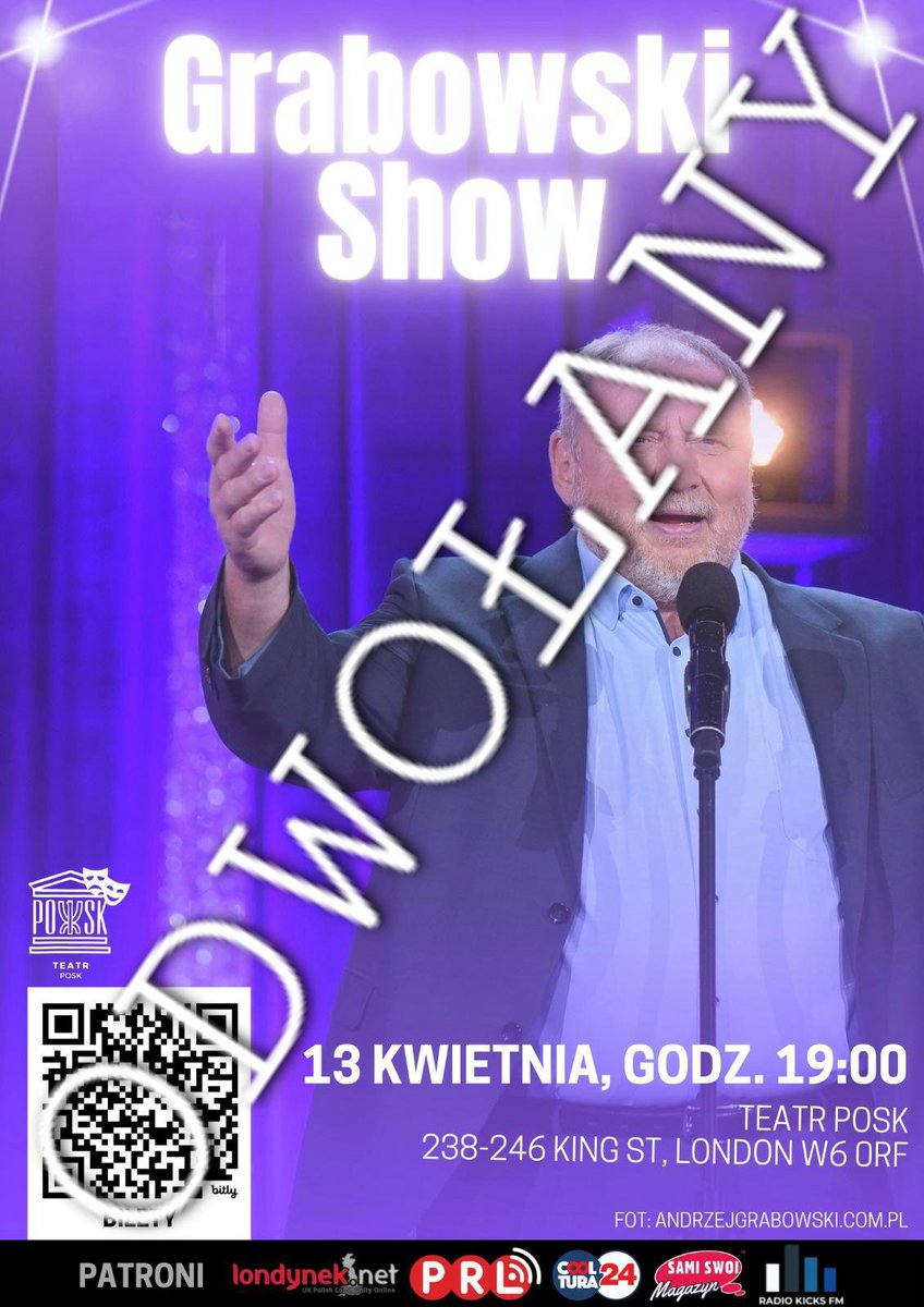 Z przykrością informujemy, że planowany na sobotę 13 kwietnia 'Grabowski Show' został ODWOŁANY z przyczyn od nas niezależnych. Przepraszamy za niedogodności.