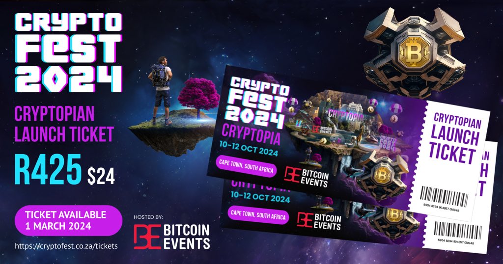 🚀✨Level-Up🚀✨   #CryptoFest 2024 is now a 3-day event & will be held 10-12 October 2024! 🗓️ Day 1: #CapeTown City Experience & Networking 🚀 Day 2: CryptoFest Main Event 🍇 Day 3: Winelands Experience & Networking  🎟️ Super Early Adopter Tickets for Day 2 are available…