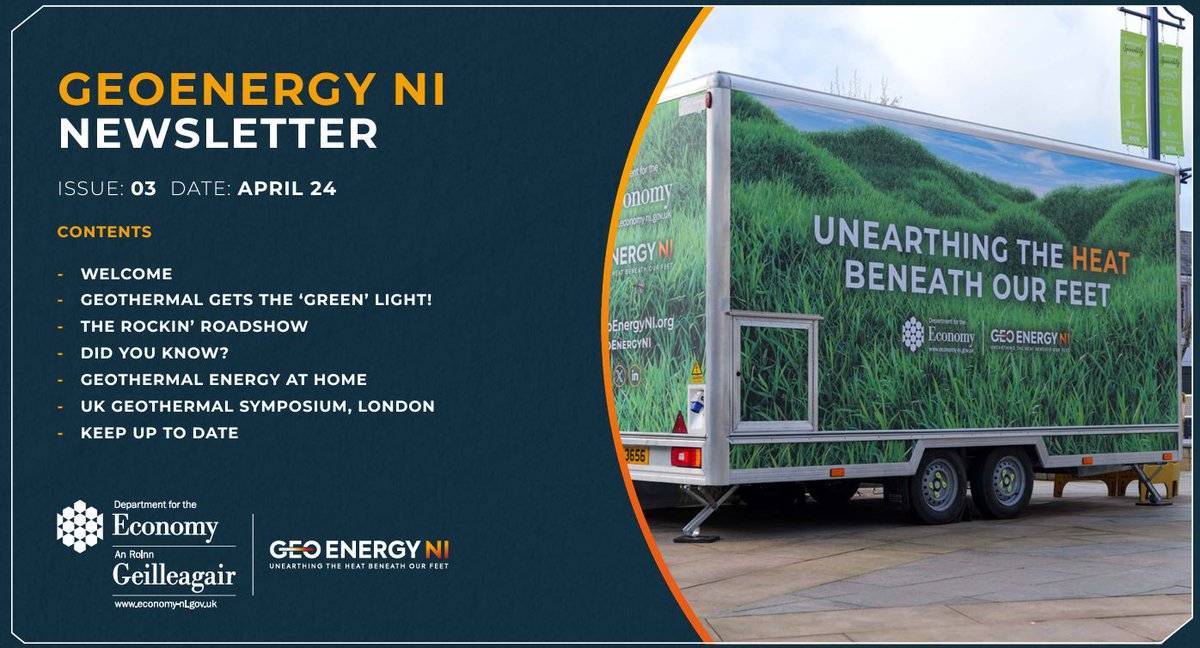 The latest edition of our GeoEnergy NI newsletter is now live! Here’s what you can expect to find inside: 🚍Recap of the Geothermal Roadshow ✔ Drilling planning approval ✍Latest blogs and videos To find out more, click the link 👉bit.ly/3vyTMjH