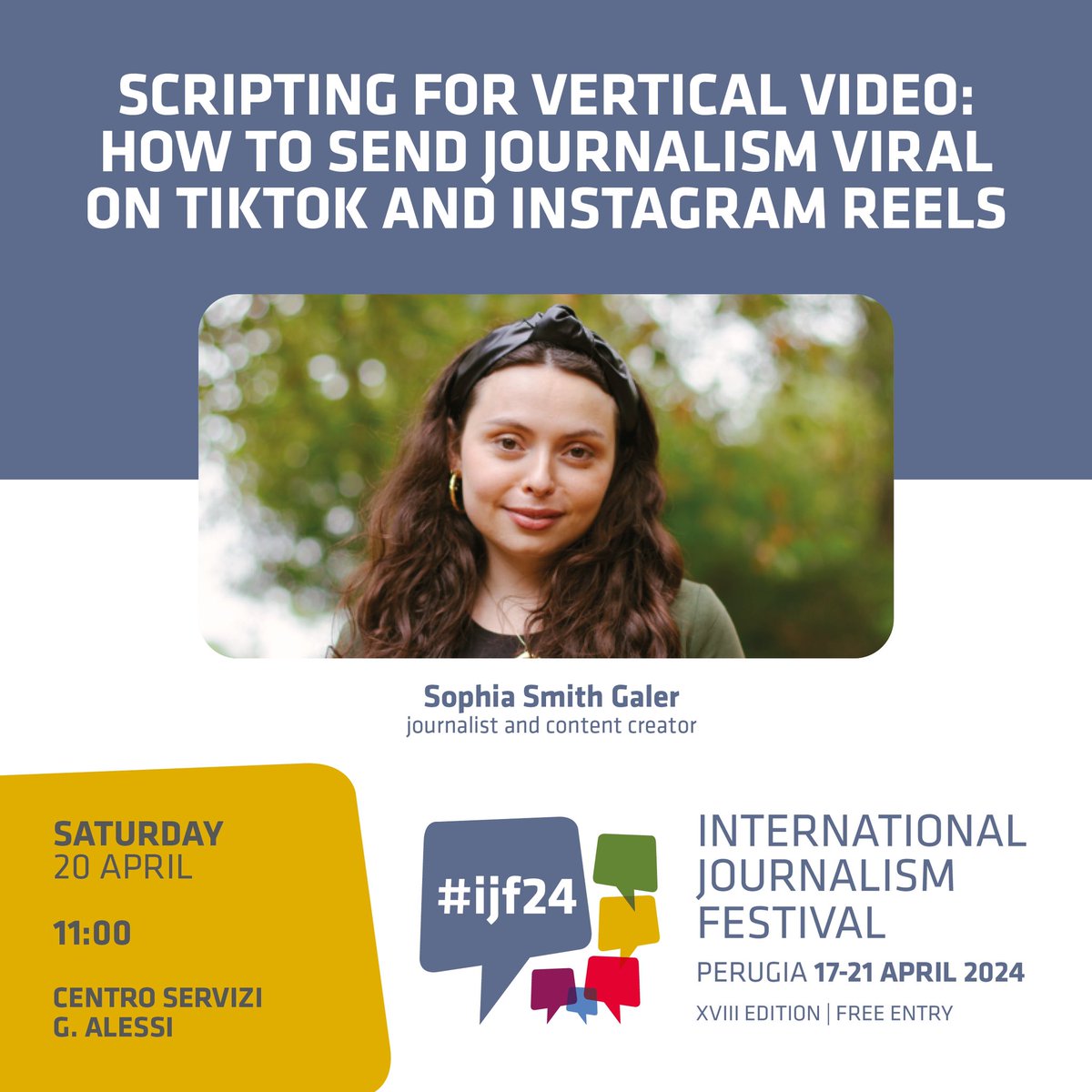 🔴SAVE THE DATE! 'Scripting for vertical video: how to send journalism viral on TikTok and Instagram Reels'. #ijf24 with  @sophiasgaler 🎥Live & On Demand > Sat, 20 Apr journalismfestival.com/programme/2024…