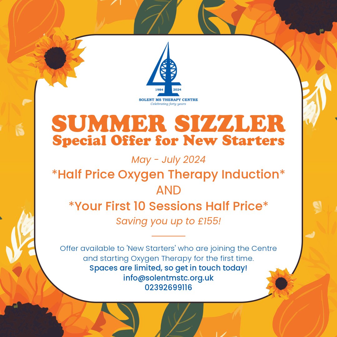 Get in touch today to book in and take advantage of our amazing Summer Sizzler Special Offer...

#oxygentherapy #barochamber  #hyperbaricoxygentherapy #hbot #oxygenconcentrator #ms #multiplesclerosis #fibromyalgia #longcovid #mecfs #stroke #cancer #cerebralpalsy #sportsinjury