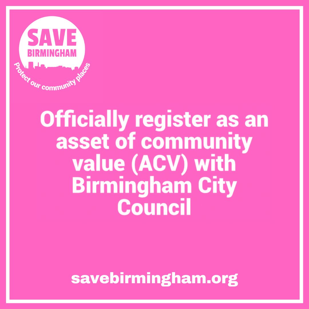 Read our guidance on ACVs here ⤵️ savebirmingham.org/guidance-asset… Successful applications so far include Stirchley Baths, Stirchley Library, The Cottage at Brookvale Park, Cotteridge Park and The Town Hall.