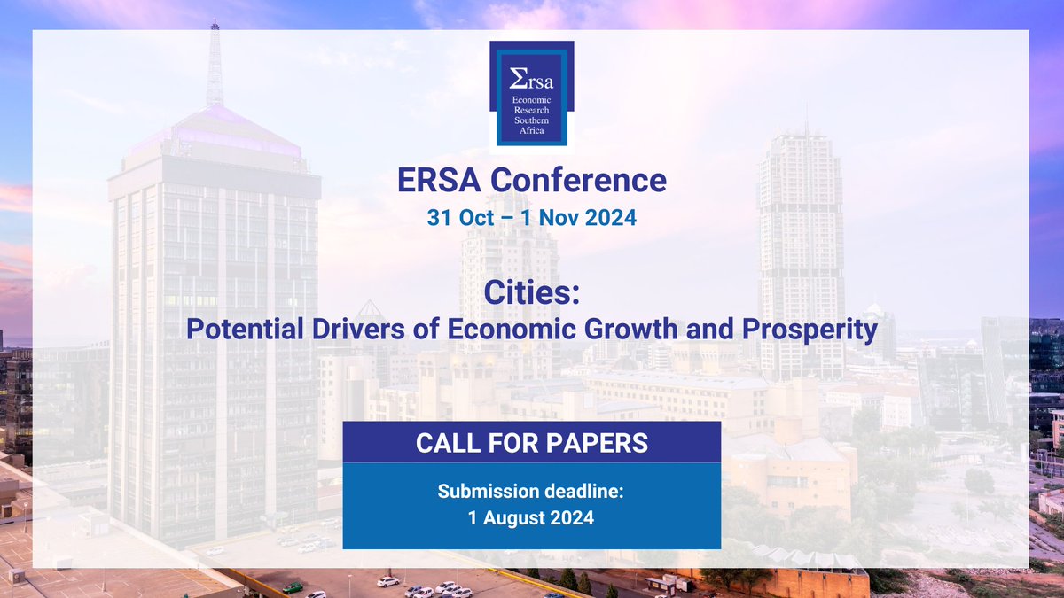 Call for conference papers: We invite you to our 2 day Conference furthering research on cities as potential drivers of economic growth. Submission deadline: 1 August 2024 Learn more: econrsa.org/events/call-fo…
