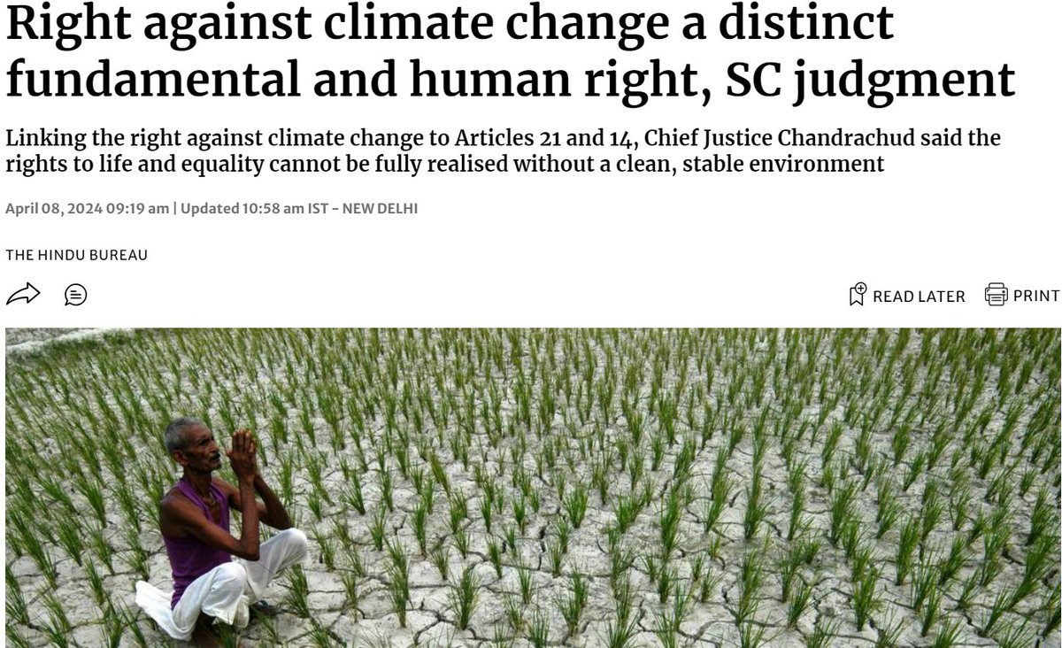 #ClimateLaw
As a follower of climate law, this is a very interesting development coming in from the Hon'ble Supreme Court of India on right against adverse effects of climate change, and on the need of a umbrella legislation in the country i.e. 'Climate Law'.