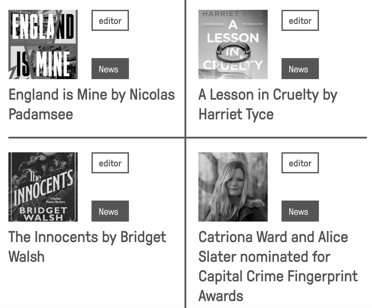 UEA #CreativeWriting news newwriting.net/category/news England is Mine by @nicolaspadamsee A Lesson in Cruelty by @harriet_tyce The Innocents by @bridget_walsh1 @Catrionaward) & @alicemjslater) nominated for Capital Crime Fingerprint Awards