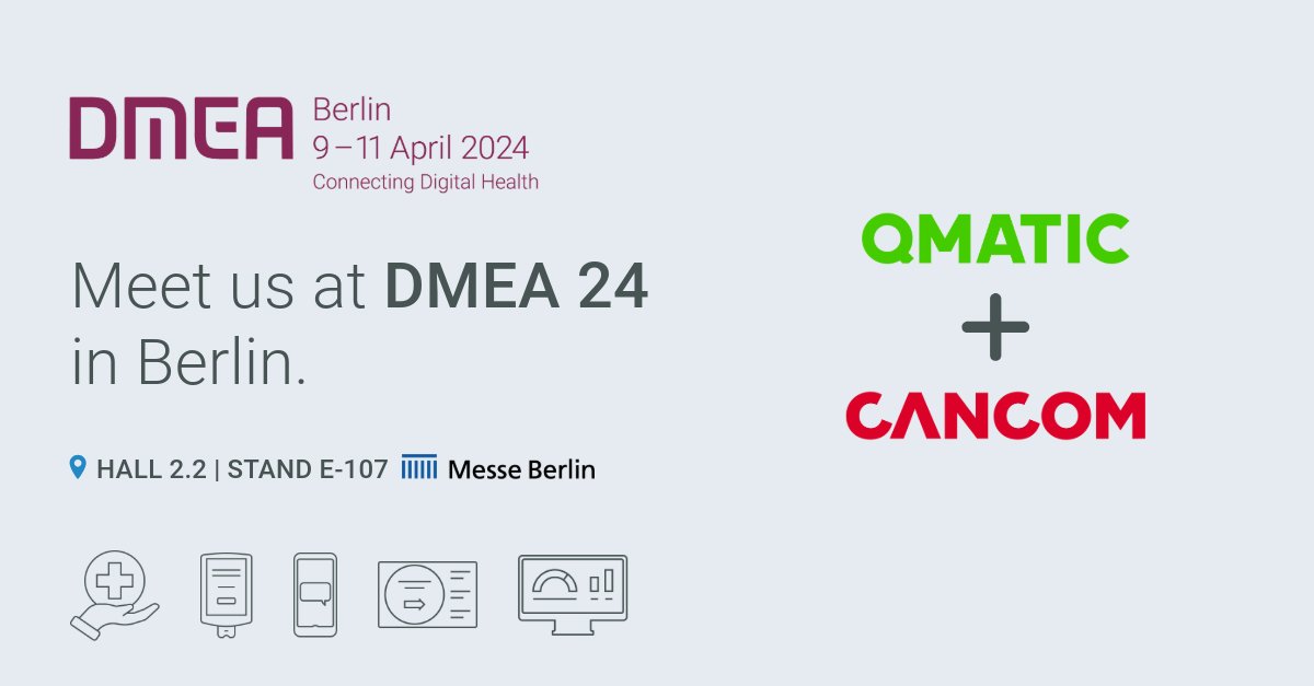 Join Qmatic and CANCOM at #DMEA 2024, Europe's leading event for digital health. We'll be showcasing our latest innovations in Patient Journey Management - from patient check-in and queue management to discharge. Meet our experts at Stand E-107 in Hall 2.2. See you there!