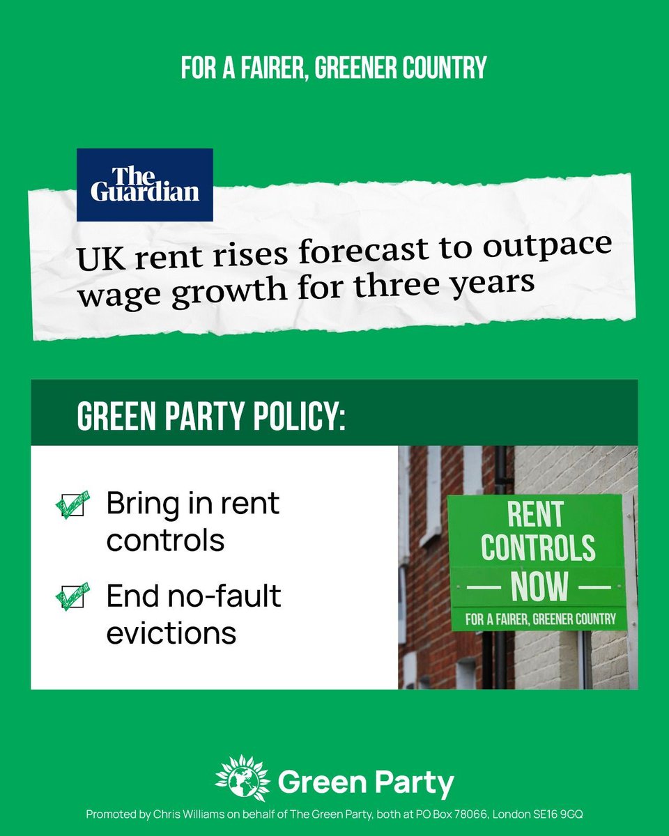 📈 Rents are expected to rise by another 13% by 2027 according to new research. 💚 The Green Party would introduce rent controls and end no-fault evictions to protect renters and build a fairer, greener country.
