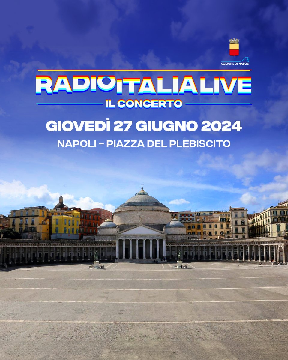 🥁 RADIO ITALIA LIVE - IL CONCERTO, per la prima volta, a Napoli! 🥁 Segnatevi le coordinate: 🗓️ Giovedì 27 giugno 2024 📍Piazza del Plebiscito, Napoli Ricordiamo a tutti che l’evento è completamente gratuito! 🩵 #rilive Co-organizzatore @ComuneNapoli