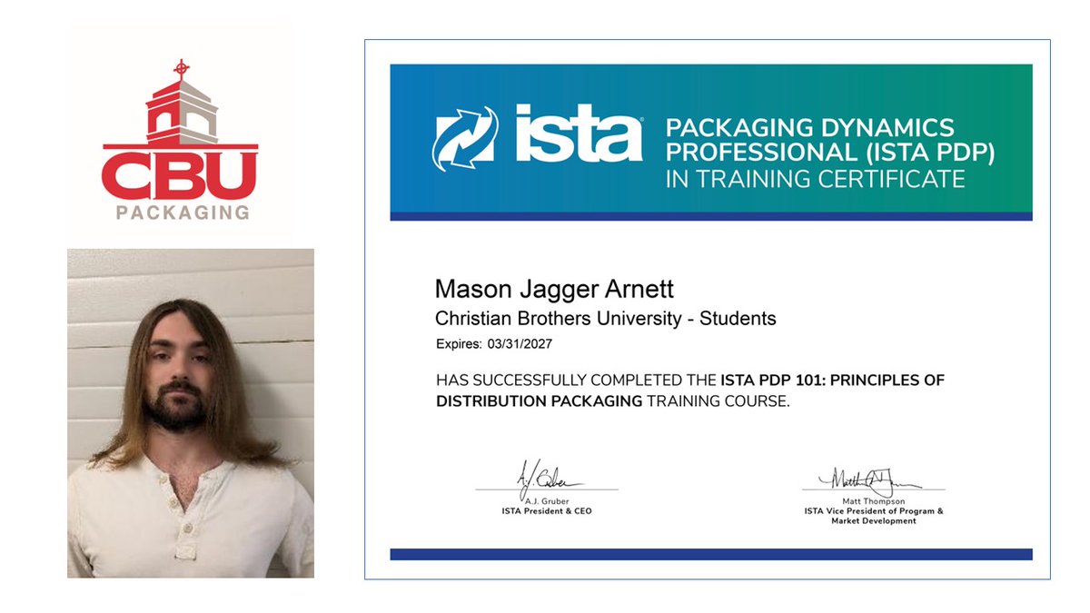 Congratulations to Mason Arnett for becoming an ISTA Packaging Dynamics Professional In-Training. More at linkedin.com/posts/pongmala… #CBUPackaging #CBU #Packaging #ISTA