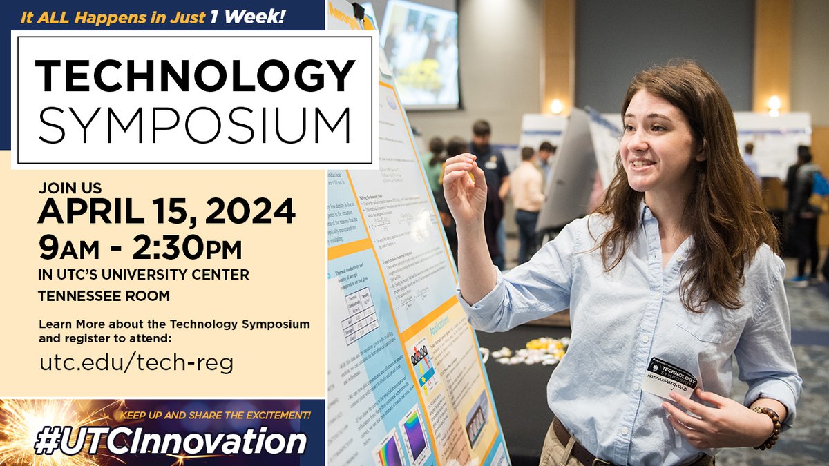 In 1 week, the Technology Symposium will be here! Visit utc.edu/tech-reg for more info! #UTCInnovation