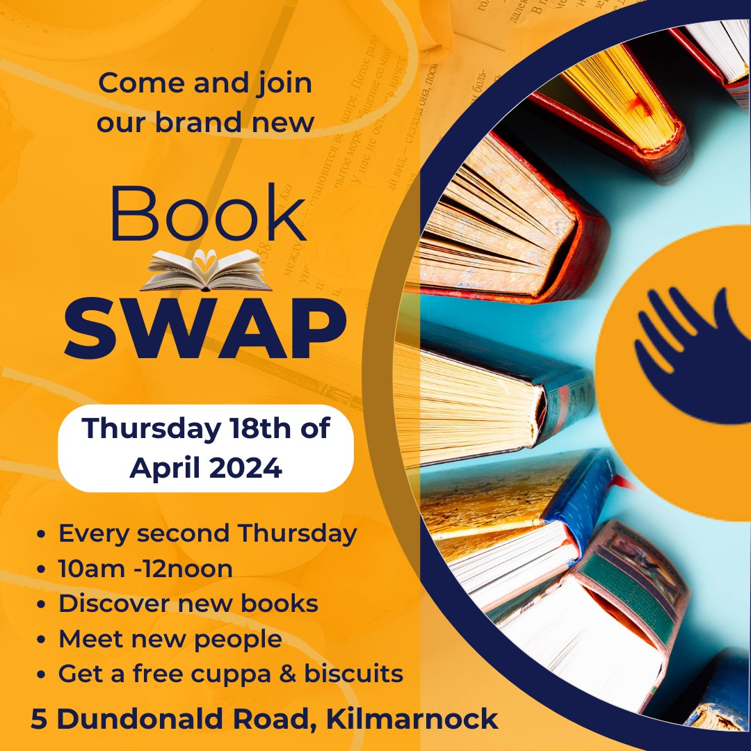 Our book swap mornings continue this Thurs 18 April. You are welcome to join us at our Kilmarnock Centre (5 Dundonald Road, Kilmarnock, KA1 1EQ) where you will have the opportunity to discover new books, share your views & meet new people while enjoying a cup of tea or coffee📚☕