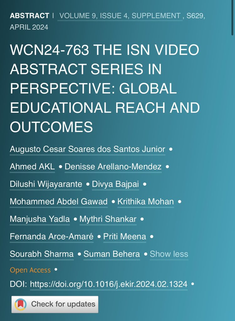 Check the @ISNkidneycare Social Media Posters. The Video Abstract Series in Perspective: global educational reach and outcomes doi.org/10.1016/j.ekir… #ISNWCN 2024