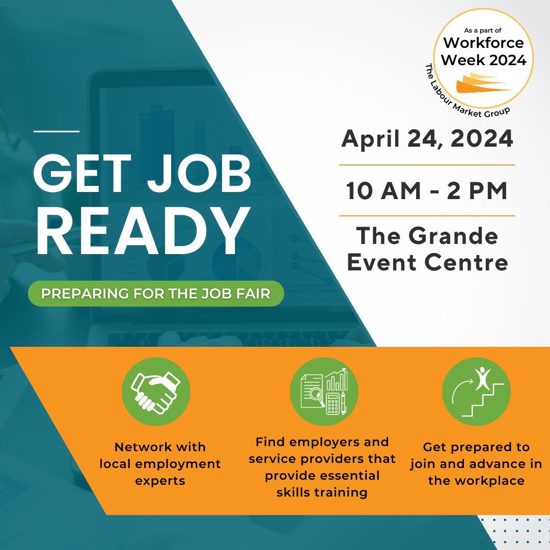 labmargroup's tweet photo. Welcome to Get Job Ready 2024!  Join us on Tues, Apr 23rd at 10AM at The Grande Event Centre for a day filled with workshops, networking opportunities, and expert advice to help you land your dream job. Register at: https://t.co/9GaqTtY26y! https://t.co/4Y7pfvmIxh