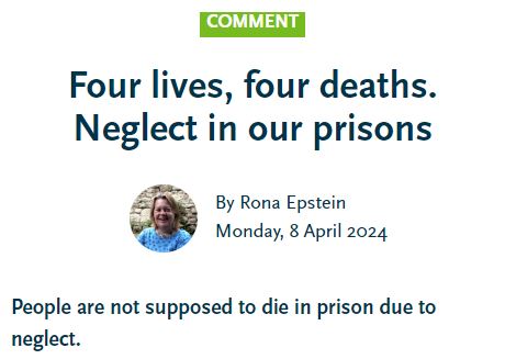 Rona Epstein's latest piece for our website looks at the terrible neglect in our prisons, contributing to the deaths of prisoners crimeandjustice.org.uk/resources/four…
