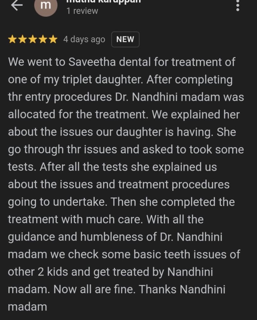 @Saveethas_Pedo 'Appreciation Post'
'Best Dentist Ever' Special Credits go to the team members and Dr. Nandhini.
Patients Review for Our Department of Pediatric and Preventive Dentistry, Saveetha Dental College and Hospital treatment service.