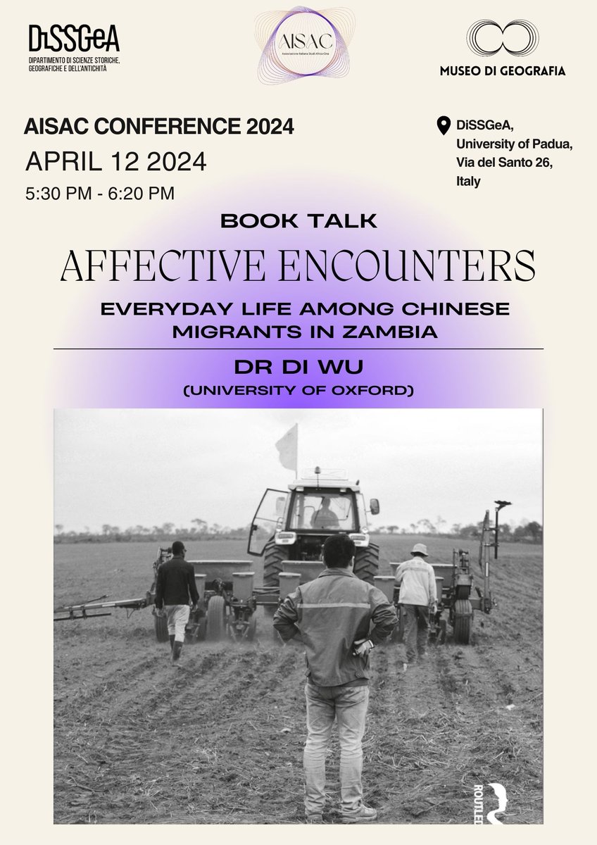 Associazione Italiana Studi Africa-Cina (@aisafricacina) on Twitter photo 🚨Check out the programme for the first AISAC Conference, taking place next Friday in Padua.
Keynote speech by <a href="/folasoule/">Folashade Soule</a> (chaired by Chris Alden)
Book talk by Di Wu (moderated by <a href="/cosfranceschini/">Costanza Franceschini</a> )
Register for this in-person only event here: eventbrite.com/e/africa-and-c… 🚨Check out the programme for the first AISAC Conference, taking place next Friday in Padua.
Keynote speech by <a href="/folasoule/">Folashade Soule</a> (chaired by Chris Alden)
Book talk by Di Wu (moderated by <a href="/cosfranceschini/">Costanza Franceschini</a> )
Register for this in-person only event here: eventbrite.com/e/africa-and-c…