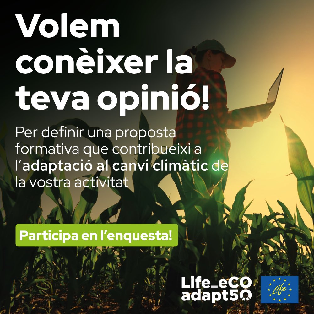 📝 La @diba impulsa @lifeeCOadapt50 per fomentar l'adaptació al canvi climàtic dels territoris i l'economia local de més de 15 àrees de Catalunya. 🤝 Per fer-ho possible és indispensable conèixer la vostra opinió. ➡️ Ens ajudes a respondre aquesta enquesta? ⬇️