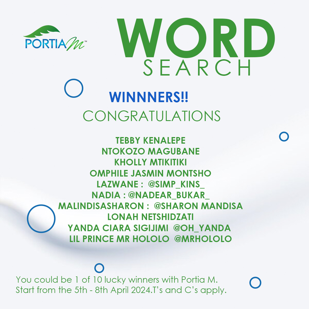 Congratulations to our Word search winners 📷📷 Ensure your DM is open we will be contacting with how you can claim the prize. Keep your eyes on the feed for more giveaways .📷📷 #PortiaMSkinCare #Portiamwin