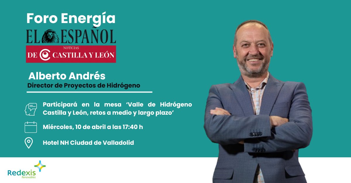 #Evento 🗓Este miércoles 10 de abril, nuestro director de desarrollo de proyectos de Hidrógeno, Alberto Andres participa en el Foro Energía organizado por @elespanolcom de CyL. En este enlace puedes inscribirte para asistir 👇lnkd.in/dj5kzcwQ