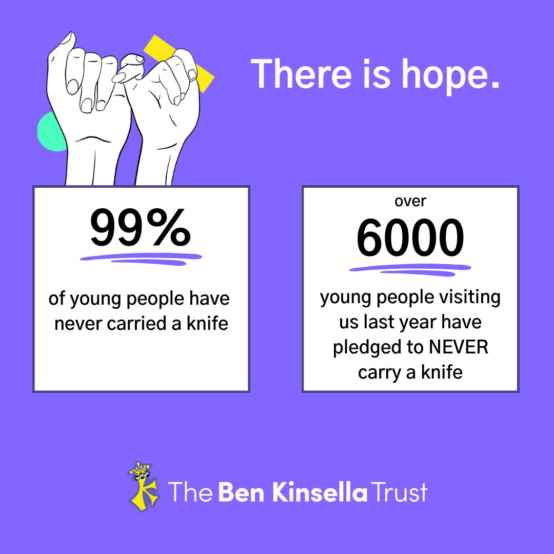 There is hope. 🙌 99% of young people have never carried a knife. Over 6000 young people visiting us last year have pledged to never carry a knife. #StopKnifeCrime Find out about the continuous hard work we carry out at The Ben Kinsella Trust 👉 benkinsella.org.uk