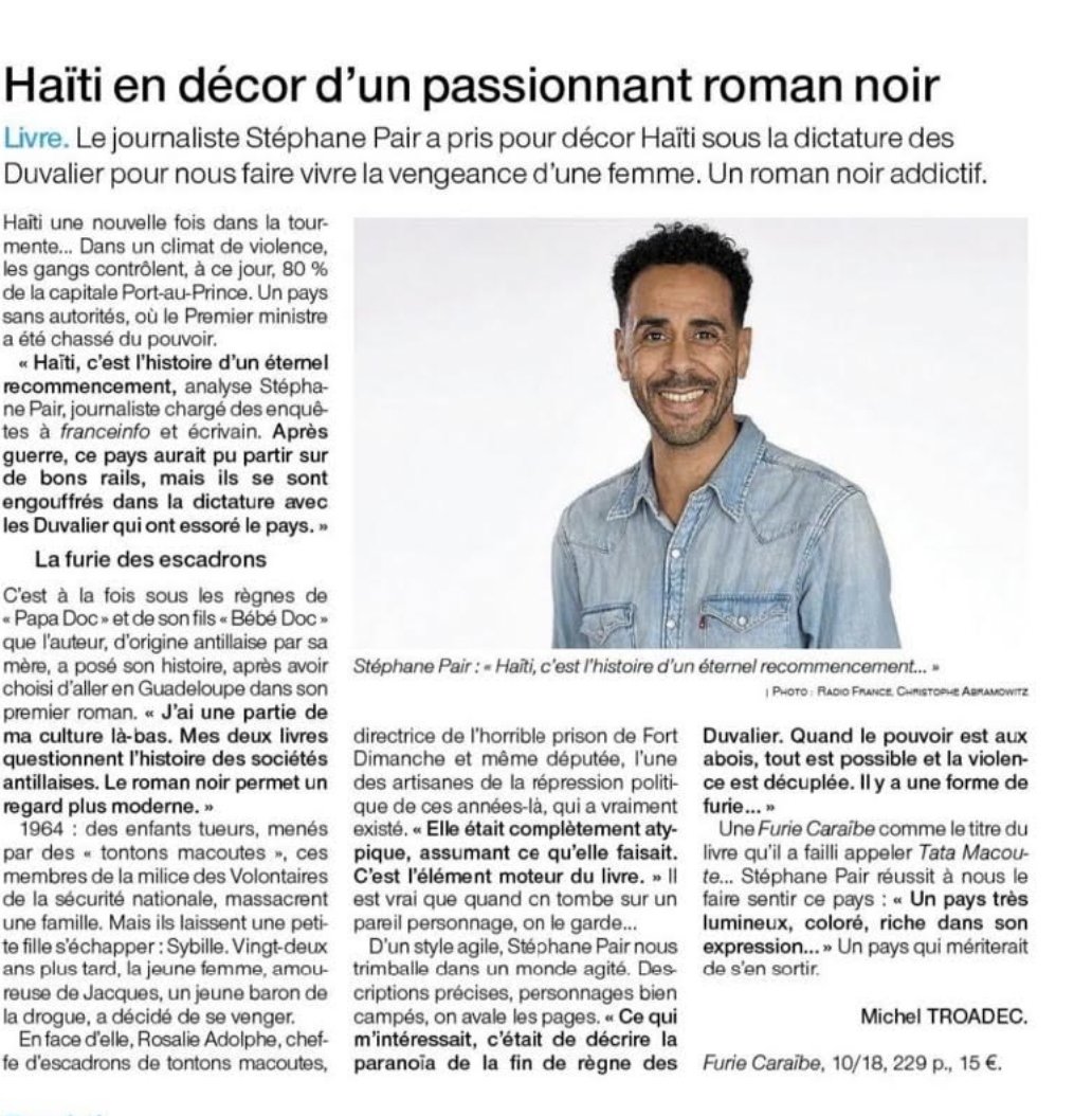 'Un roman noir addictif.' 'Des descriptions précises, des personnages bien campés, on avale les pages.' 👉 À retrouver dans @OuestFrance : 'Furie Caraïbe' de Stéphane Pair par @MichelTroadec. @pairIDF