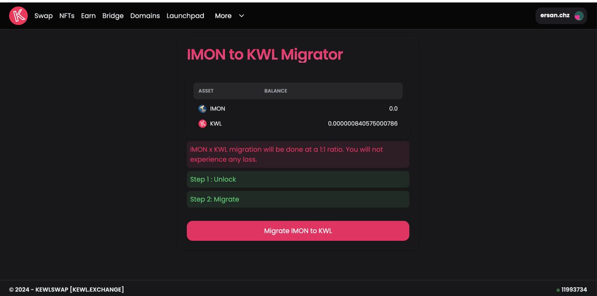 🥇To migrate your IMON tokens, two steps are required: 1. In the first step, the contract will request spending permission from you. 2. In the second step, it will take your old IMON tokens from you and transfer KWL tokens to you in return. Lets do it.…
