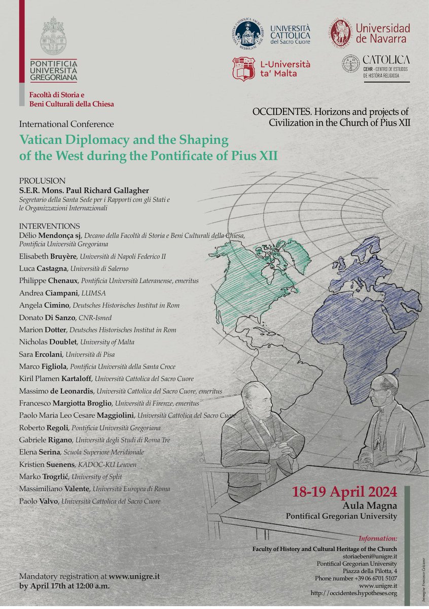 Roberto Regoli (@robertoregoli3) on Twitter photo International Conference “Vatican Diplomacy and the Shaping of the West during the Pontificate of Pius XII”, Rome 18-19 April 2024 <a href="/UniGregoriana/">Pontificia Università Gregoriana</a> <a href="/OccidentesRP/">Occidentes</a> <a href="/Unicatt/">Università Cattolica</a> <a href="/unav/">Universidad de Navarra</a> <a href="/UMmalta/">University of Malta</a> International Conference “Vatican Diplomacy and the Shaping of the West during the Pontificate of Pius XII”, Rome 18-19 April 2024 <a href="/UniGregoriana/">Pontificia Università Gregoriana</a> <a href="/OccidentesRP/">Occidentes</a> <a href="/Unicatt/">Università Cattolica</a> <a href="/unav/">Universidad de Navarra</a> <a href="/UMmalta/">University of Malta</a>