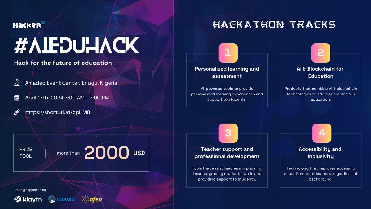 Thrilled to announce that we’re teaming up with HackerX to power their first Hackathon! To participate: Register for Al EduHack: tally.so/r/me6qDe Follow @hackerxafrica for more details.