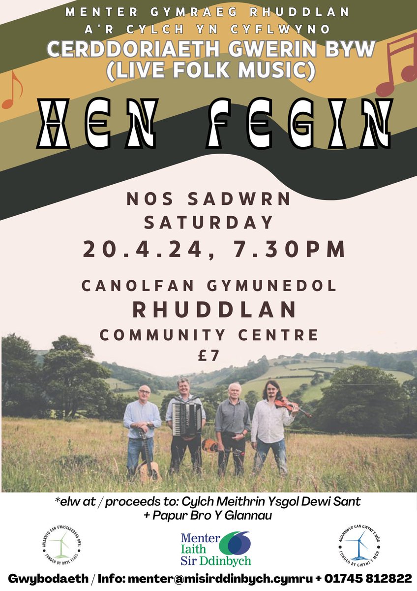 Llai na phythefnos tan i Hen Fegin ddod i Rhuddlan! Cysylltwch efo Arwel am docyn - neu bydd modd talu ar y drws 👍 Only twelve days until Hen Fegin come to Rhuddlan! Contact Arwel for tickets - or pay on the door 👍 🎻🪗Dyma flas o gerddoriaeth y grwp: youtu.be/x7X7alG2CHc?fe…