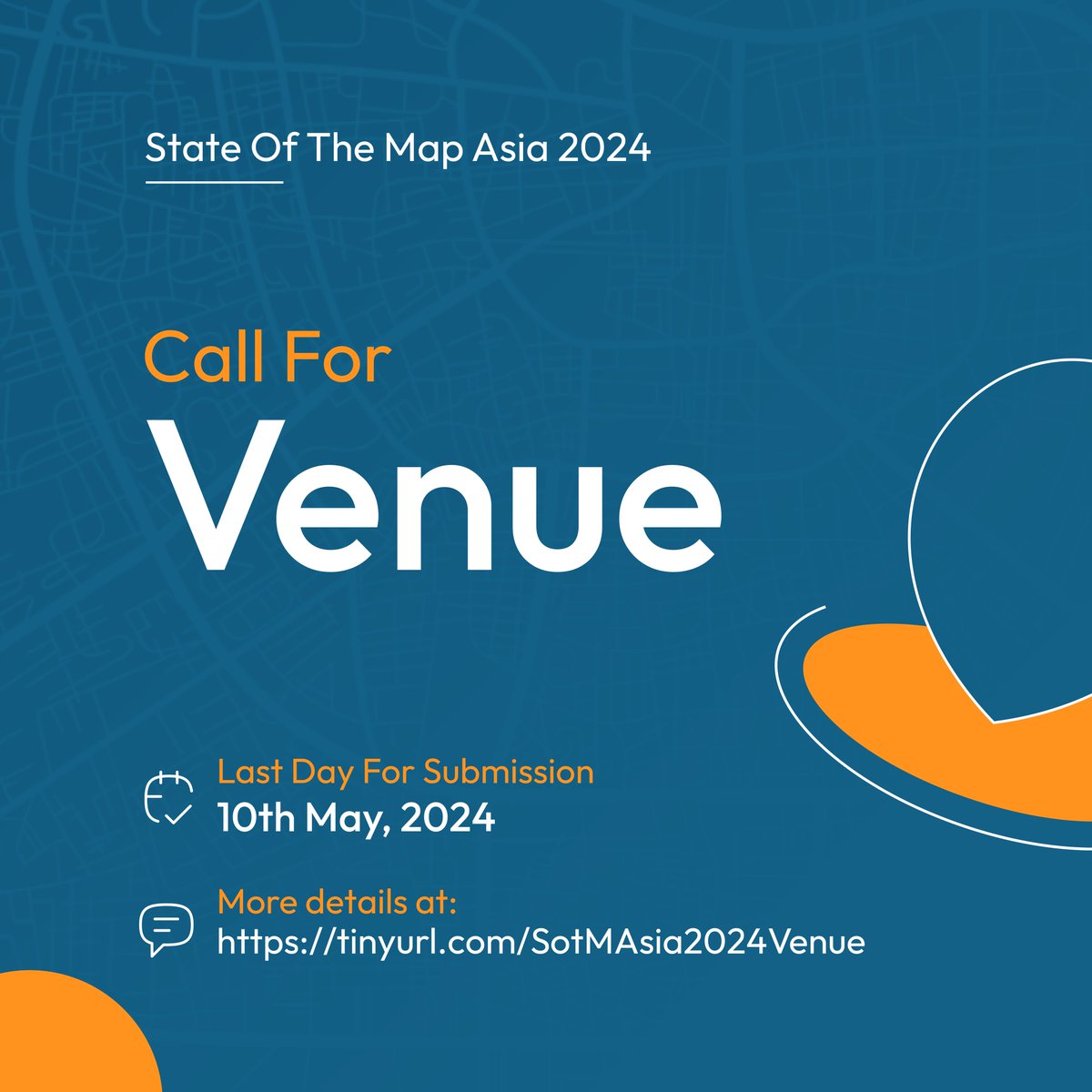 State of the Map Asia 2024 | #SotMAsia2024 Call for Venue is now open Submit your proposal by 10 May 2024 Announcement of venue: on or before end of May tinyurl.com/SotMAsia2024Ve…
