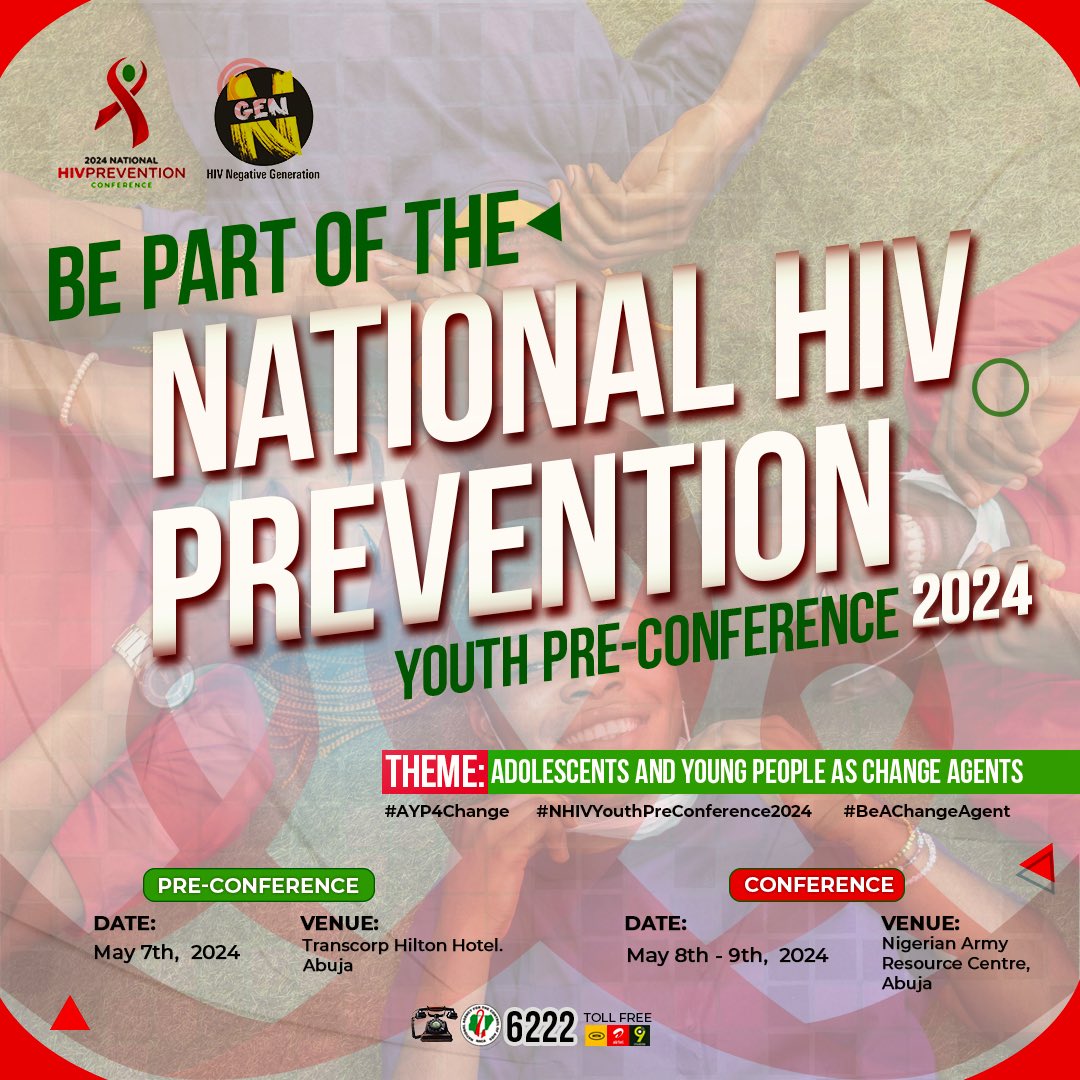 📢 *SCHOLARSHIP ALERT* National HIV Prevention Youth Conference 2024: Adolescent & Young People as Change Agents. Pre-conference: May 7, Main Conference: May 8-9 in Abuja. Apply by April 15, 2024. Link: forms.gle/NeHLqDHshCcQSX… #AYP4Change #NHIVYPC2024 #BeAChangeAgent