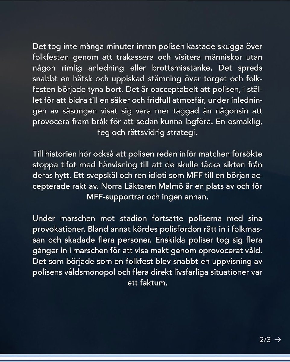 MFF_stats's tweet photo. Kommuniké från Supras Malmö: 

[@NorraLäktarenMalmö IG] https://t.co/73QU5y3XZn