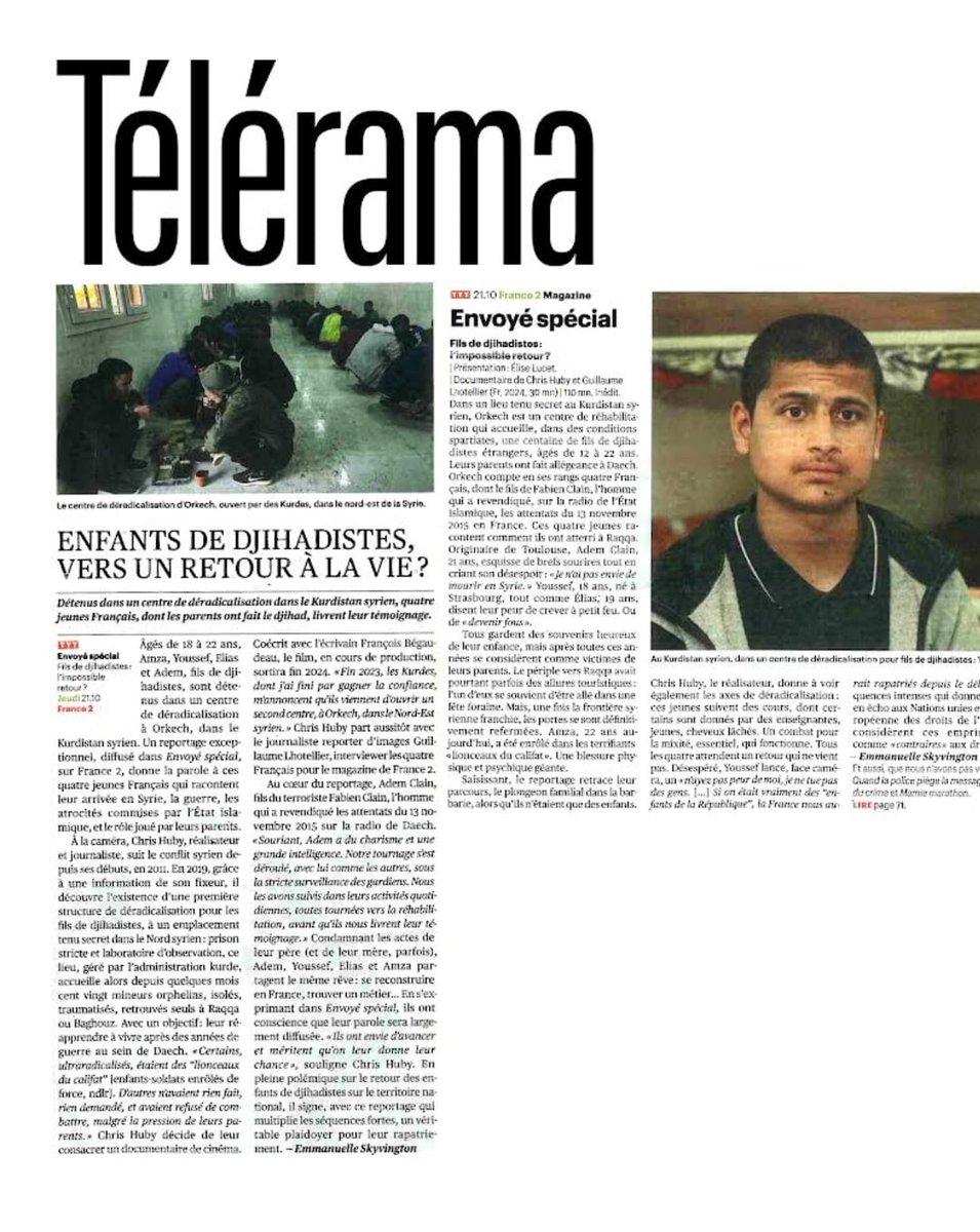 Notre prochain travail en #Syrie sera dans <a href="/EnvoyeSpecial/">Envoyé spécial</a> ce jeudi. <a href="/Telerama/">Télérama</a> nous gratifie d'un formidable TTT.