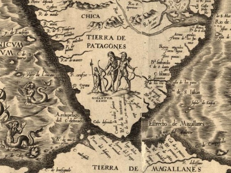 Ferdinand Magellan encountered what he claimed was a race of giants during his voyage around South America. Legends of these 'Patagonian Giants' made their way back to Europe and were even referenced on early maps of the continent, such as this one from 1562. #MythologyMonday