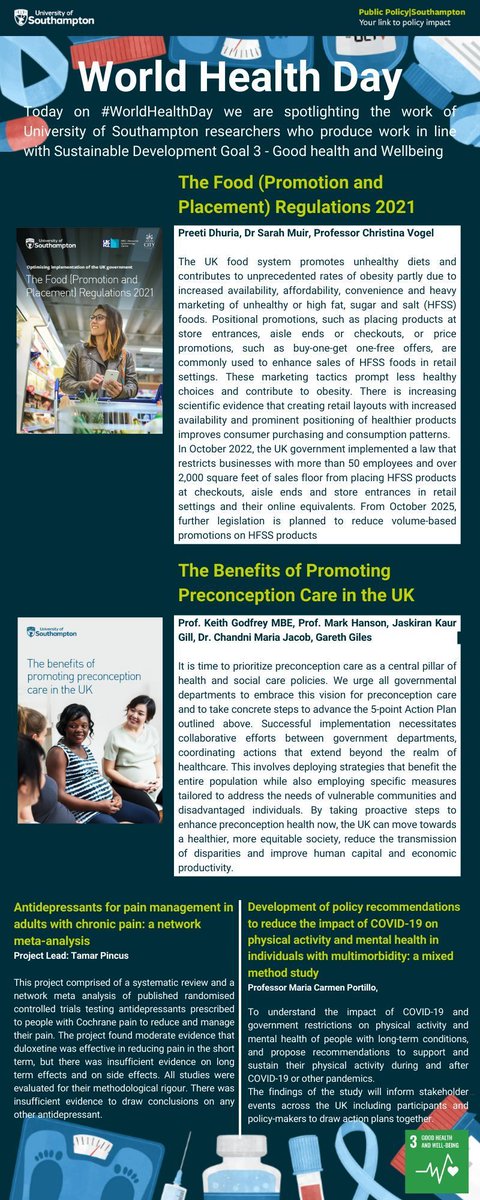 🩺 Today we are spotlighting the work of UoS researchers who produce work in line with Sustainable Development Goal 3 - Good health and Wellbeing. #WorldHealthDay #HealthForAll