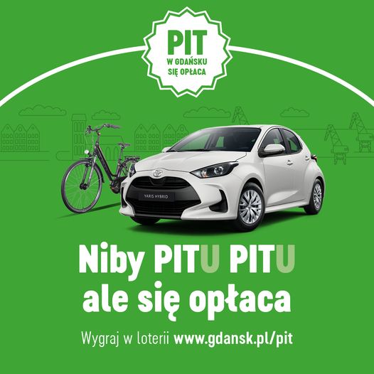 Jeśli rozliczyliście swój podatek PIT w #Gdansk, to zachęcamy do wzięcia udziału w loterii! 🎉 Aby się zgłosić, wystarczy do 5 maja wypełnić formularz na stronie gdanskpit.pl 📍 Do wygrania jest samochód hybrydowy Toyota Yaris 🚗 lub rowery turystyczne 🚲