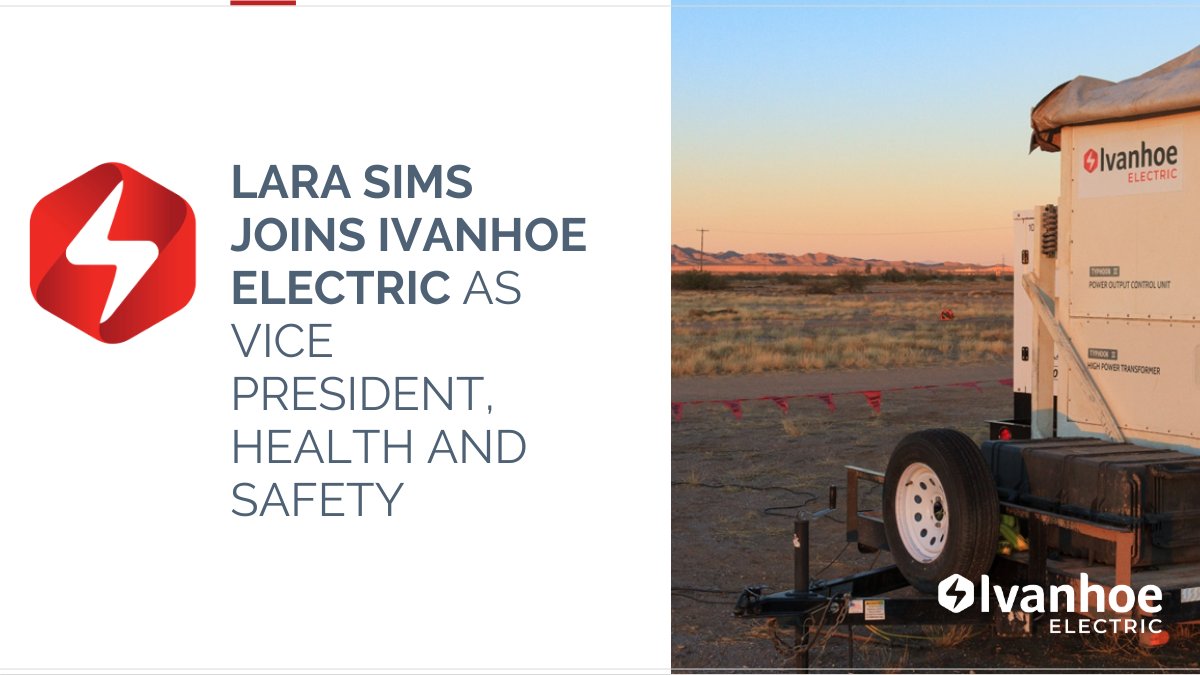 #NEWS - Lara Sims Joins Ivanhoe Electric as Vice President, Health and Safety. Read the full release: bit.ly/49sHd79

$IE #mining #metals #electricmetals #mineralexploration #mining #healthandsafety #workplacesafety