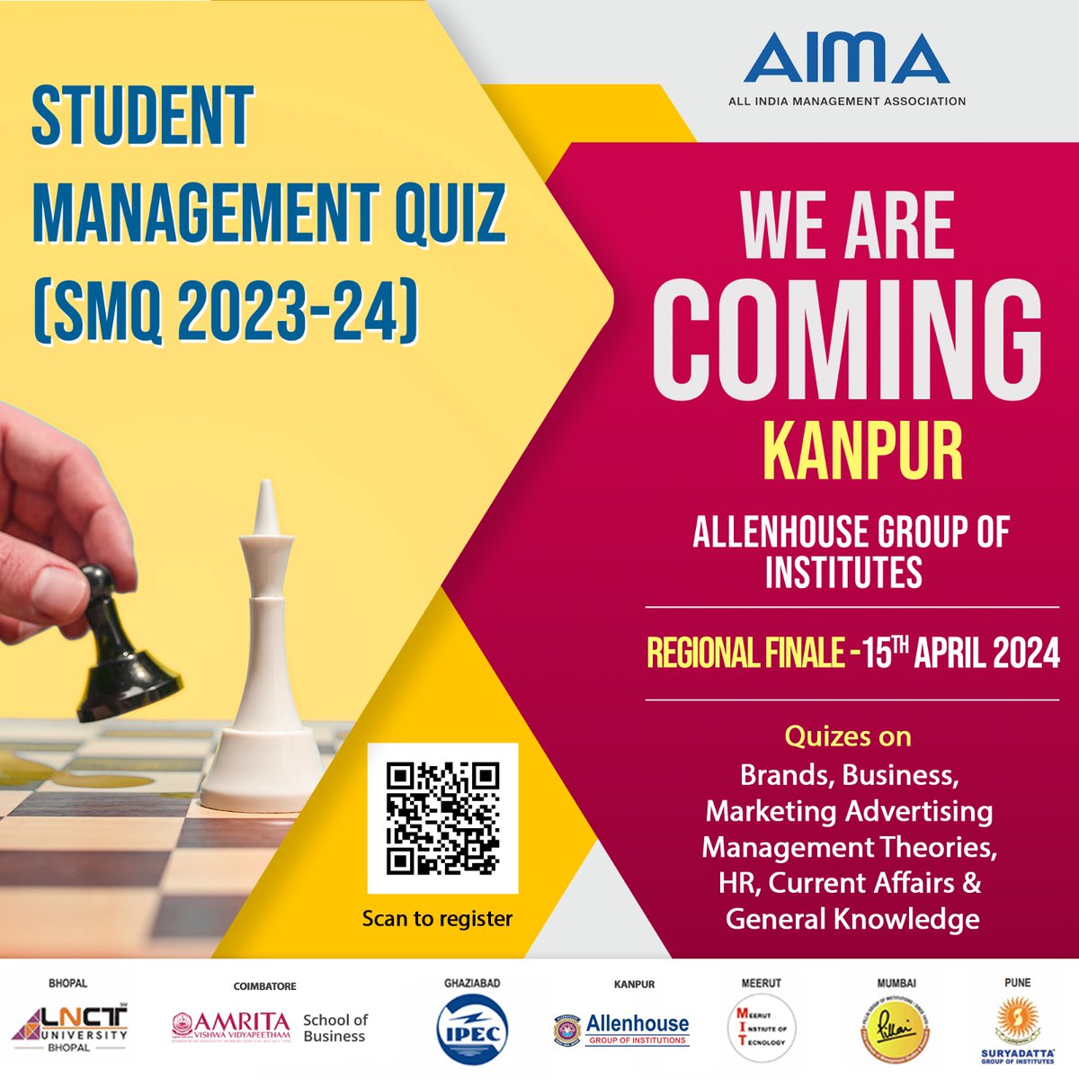Join us for AIMA’s 27th Student Management Games (SMG) in Kanpur this time! A National Competition for thrill and skills of running a company through Business Simulation, this computer-based event allows participants to manage a business with multiple functional areas and taking