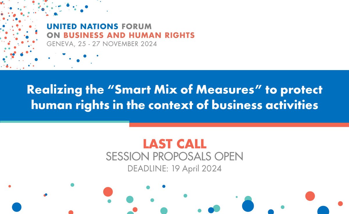 📢LAST CALL! The @WGBIzHRs kindly reminds all interested that the Call for session proposals for the 13th #UNForumBHR is still open till 19 April 2024. 🔗More info: ohchr.org/en/events/sess… @eastforeden @InclusiveLaw @fernanda_ho @dsolawuyi @UN_SPExperts @WGBizHRs @UN_SPExperts