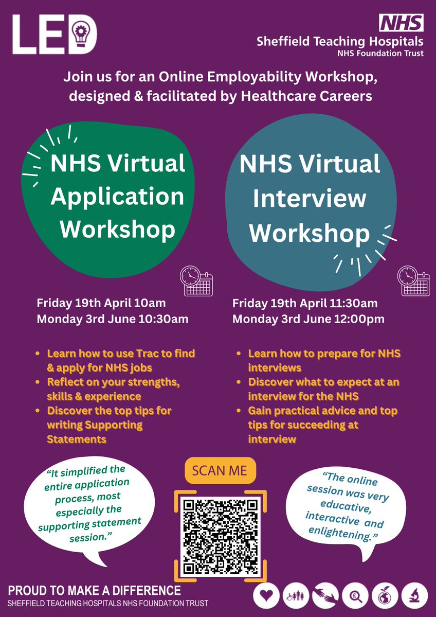Our virtual NHS Application & Interview workshops are coming up on Friday 19th April! Scan the QR Code or register here to receive your invite: forms.office.com/e/cmZHPwzDxE