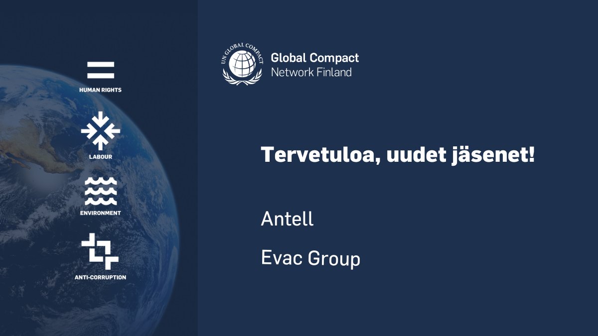 Maailman laajimmassa yritysvastuuverkostossa on mukana kaksi uutta suomalaisyritystä!🌍 Lämpimästi tervetuloa: Antell @EvacGroup Yritysvastuuverkostoomme kuuluu jo yli 20 000 yritystä maailmanlaajuisesti ja yli 230 Suomesta. Liity joukkoon 👉 globalcompact.fi/liity-mukaan