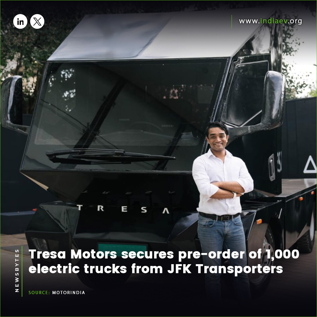 Tresa Motors secures pre-order of 1,000 electric trucks from JFK Transporters
Read more: motorindiaonline.in/tresa-motors-s…

#TresaMotors #JFKTransporters #Sustainable #ElectricVehicles #CleanEnergy #FutureOfTransport #GoGreen #GreenTechnology #GreenFurure #IndiaEVShow #EntrepreneurIndia