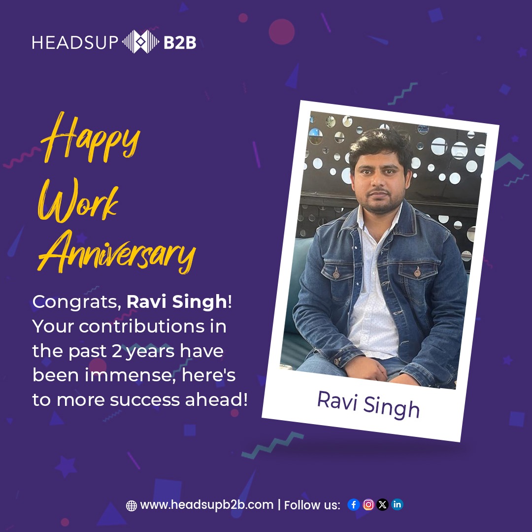 headsupb2b's tweet photo. Celebrating two years of dedication and excellence! Congratulations to Ravi Singh, our exceptional Sales Manager, on reaching this milestone. Here's to many more years of success and achievements ahead!

#HeadsupB2B #WorkAnniversary #SalesExcellence #MilestoneAchievement https://t.co/r03mLlAaXY