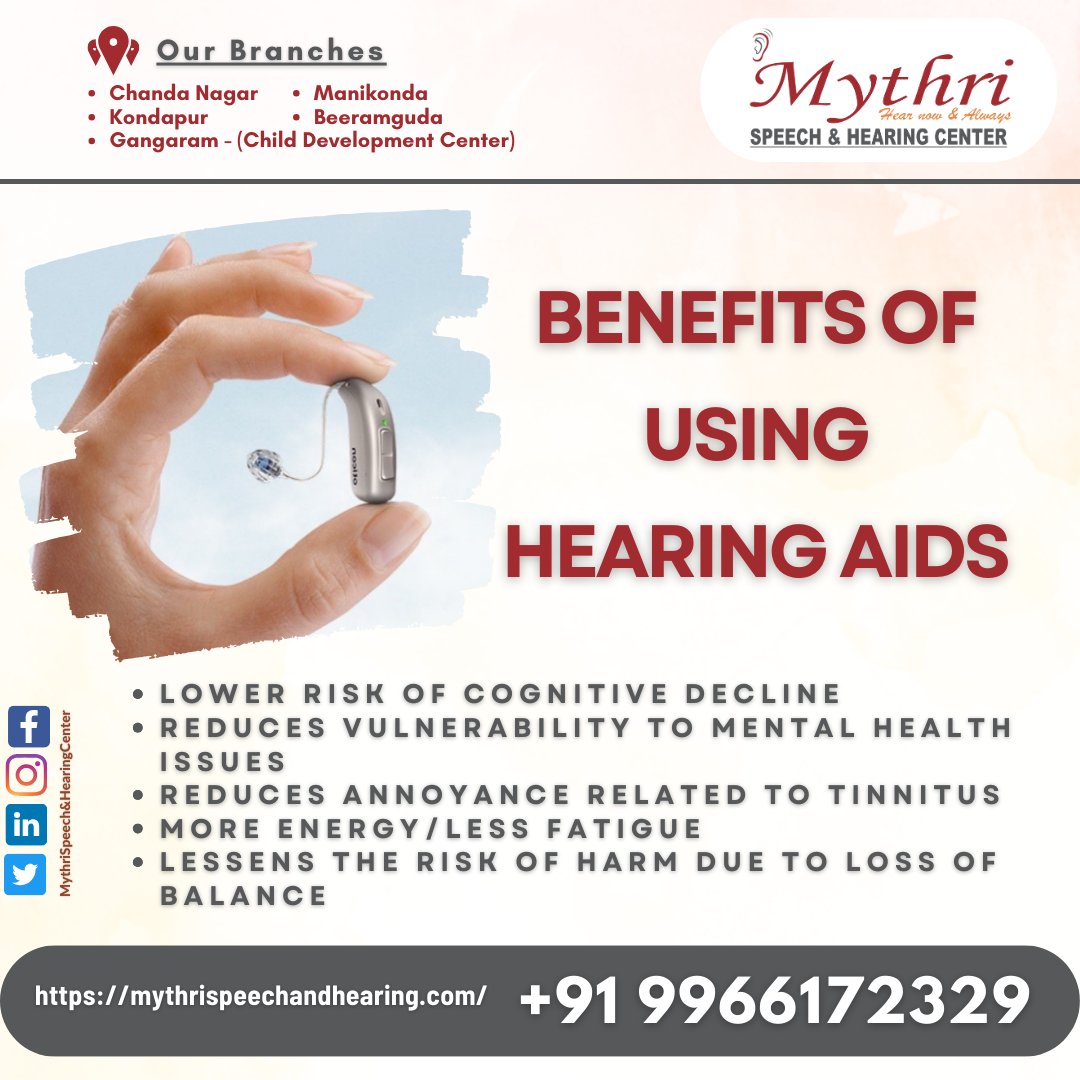 #HearingAids #HearingHealth #HearingLoss #Audiology #HealthAndWellness #MythriSpeechAndHearingCenter #BestSpecialists #Hyderabad #CognitiveHealth #MentalWellbeing #TinnitusRelief #Balance #EnergyLevels #HealthBenefits #LifeImprovement #HearingSolutions #ExpertCare #Healthcare